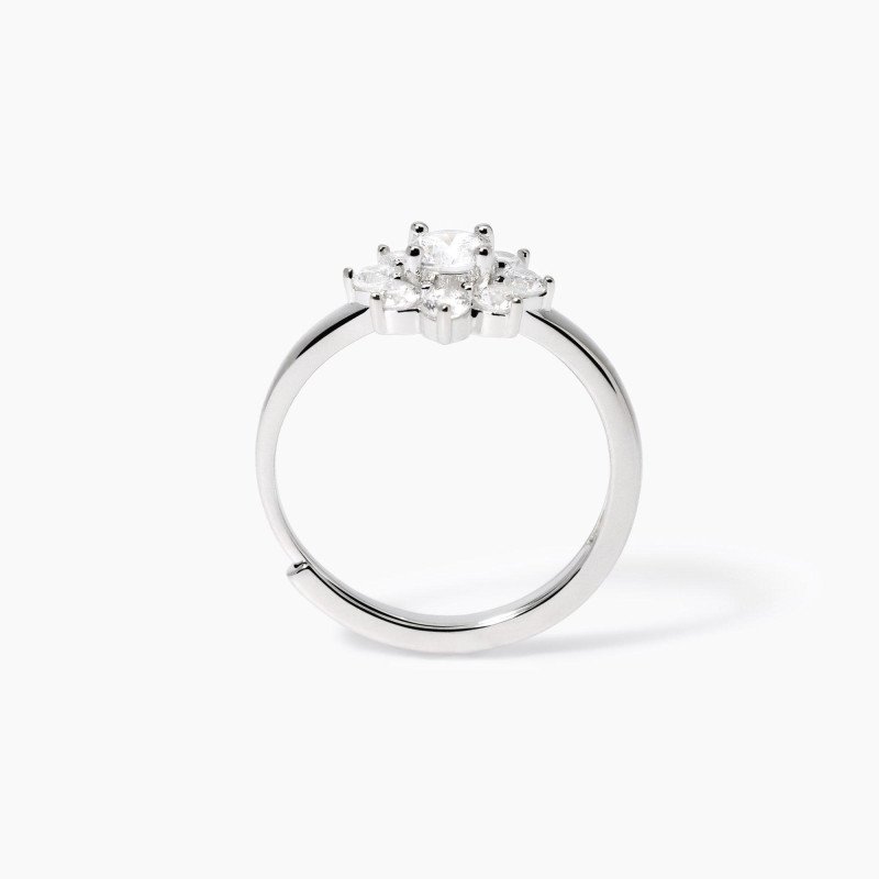 Anello con fiore in zirconi - 523444