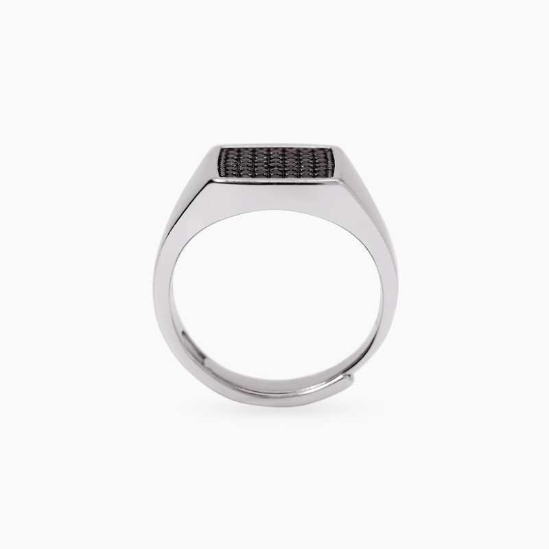 Anello chevalier con zirconi neri da uomo - 523506