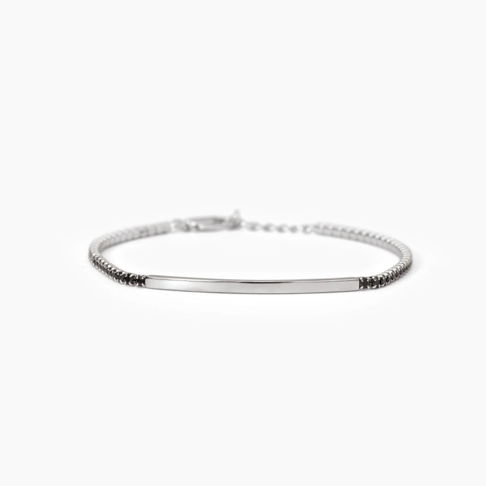 Bracciale in argento con piastra e zirconi neri - 533817