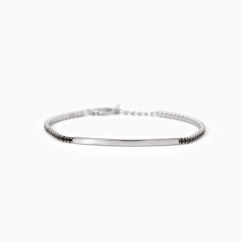 Bracciale in argento con piastra e zirconi neri - 533817