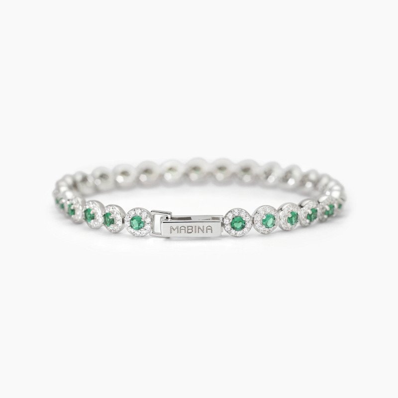 Bracciale tennis in argento con smeraldi sintetici - 533824-17
