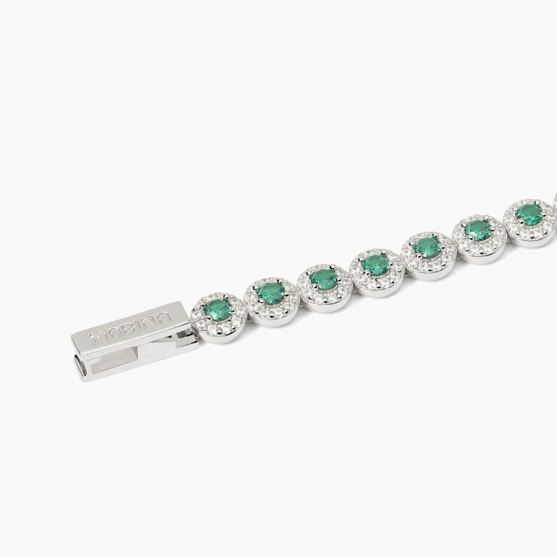 Bracciale tennis in argento con smeraldi sintetici - 533824-17