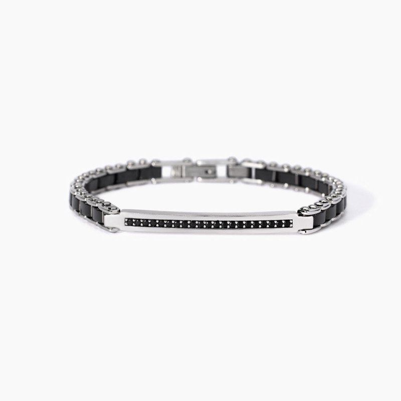 Bracciale uomo in argento con elementi ceramica nera - 533970