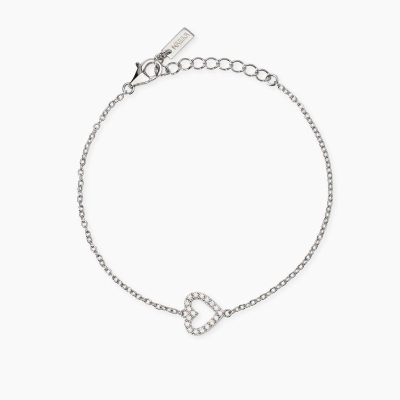 Bracciale in argento con cuore centrale  e diamanti lab-grown ct 0,18 - 534071
