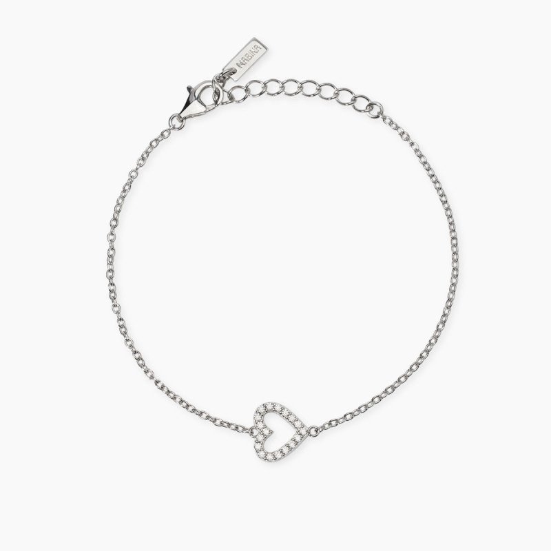 Bracciale in argento con cuore centrale  e diamanti lab-grown ct 0,18 - 534071