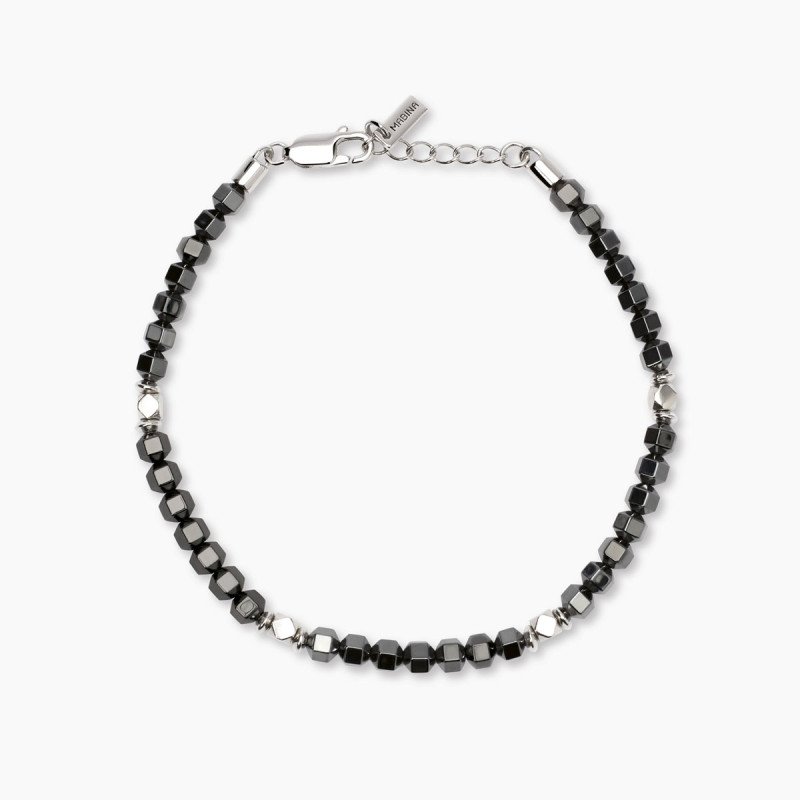 Bracciale regolabile da uomo in argento e ematite - 534089