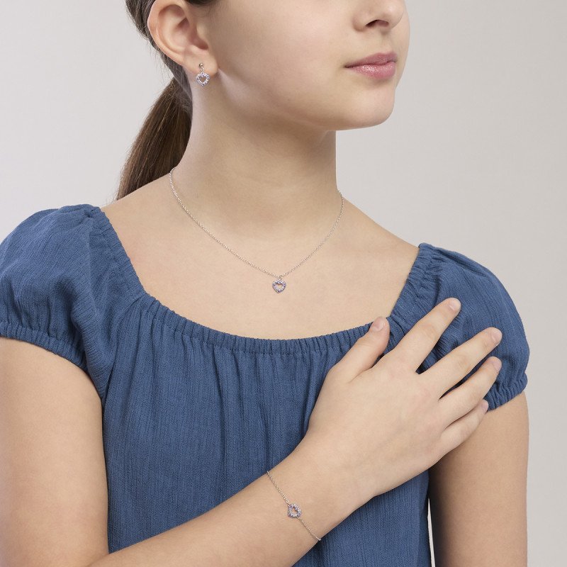 Bracciale bambina con cuore in tormaline sintetiche e zirconi - 534124