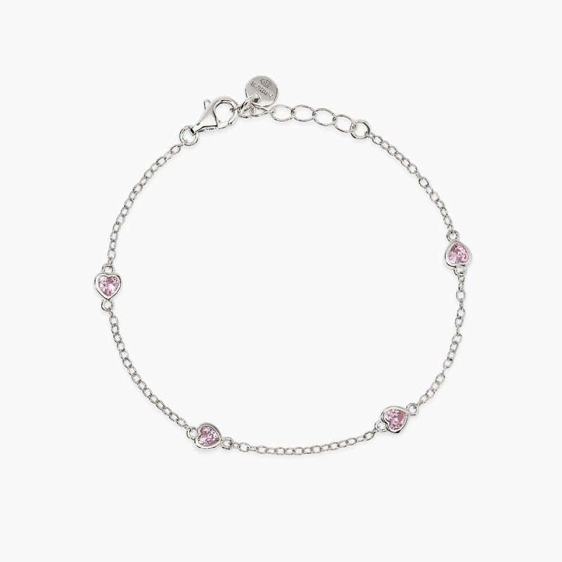 Bracciale bambina in argento con cuori in zirconi rosa - 534125