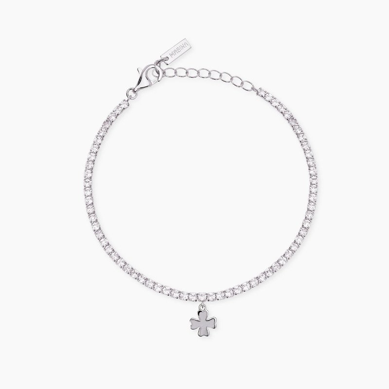 Bracciale tennis in argento con ciondolo quadrifoglio - 534160