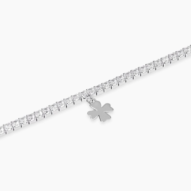 Bracciale tennis in argento con ciondolo quadrifoglio - 534160