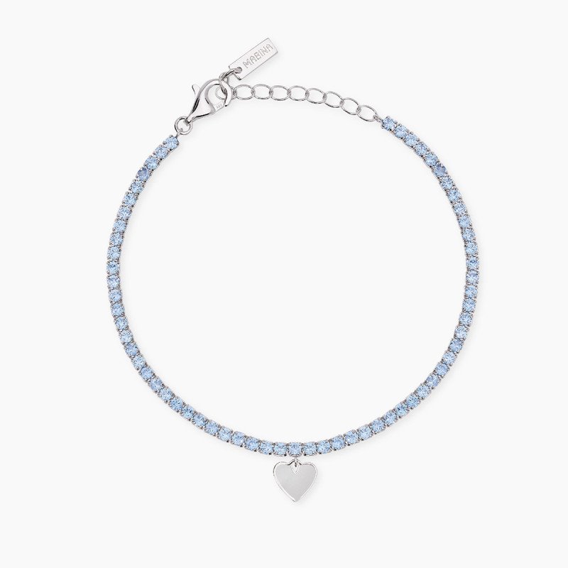 Bracciale tennis con acquamarina sintetica e ciondolo cuore - 534161