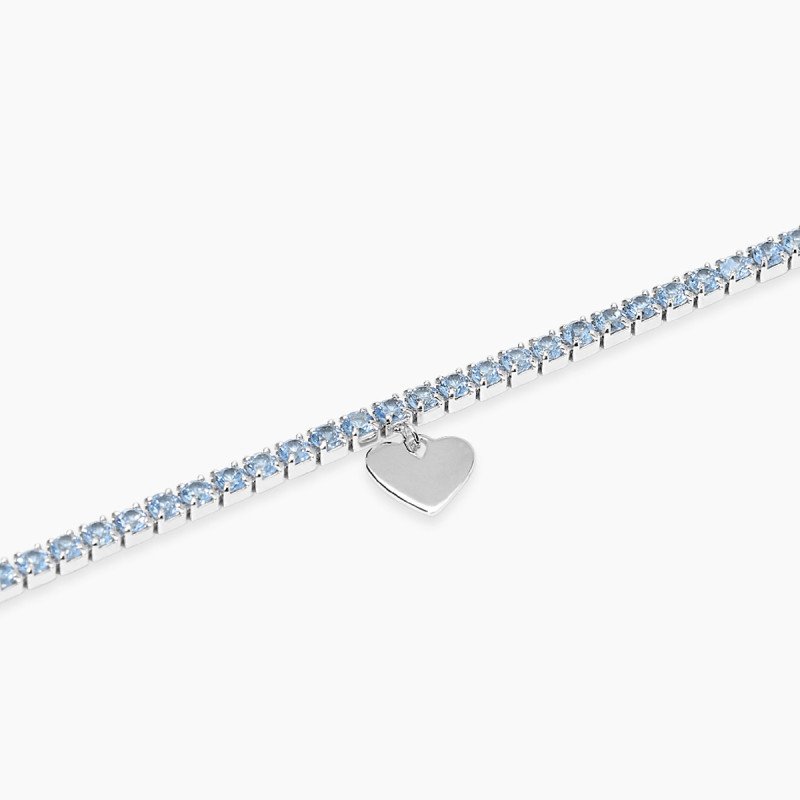 Bracciale tennis con acquamarina sintetica e ciondolo cuore - 534161
