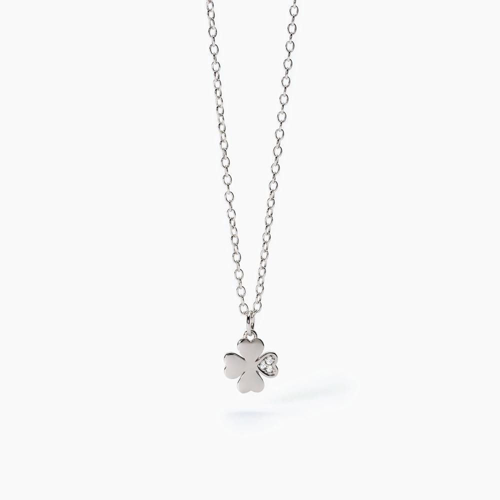 Girocollo in argento con quadrifoglio e zirconi - 553624