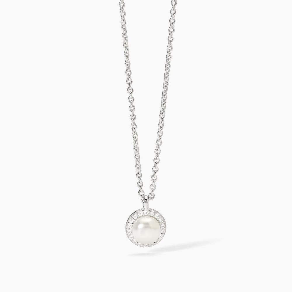 Girocollo in argento con perla coltivata e zirconi - 553674