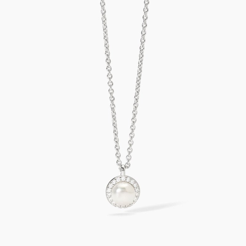 Girocollo in argento con perla coltivata e zirconi - 553674
