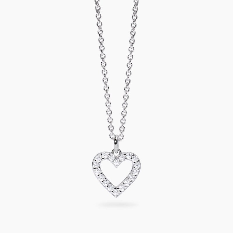 Girocollo in argento  con pendente cuore e diamanti lab-grown ct 0,18 - 553811