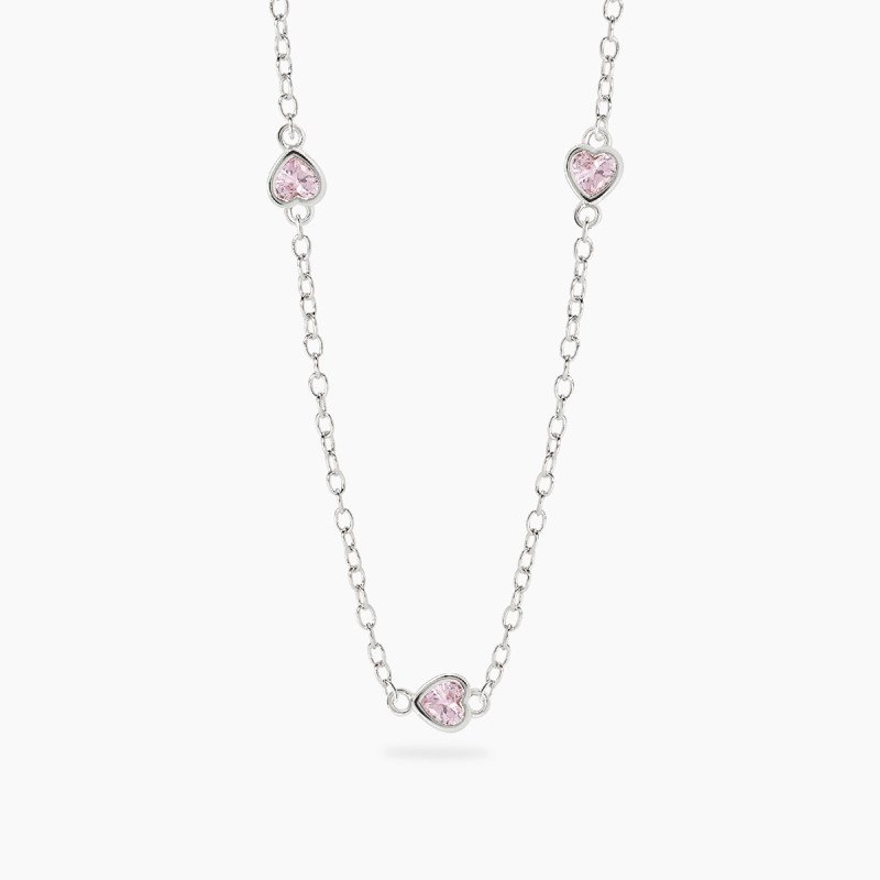 Collana bambina in argento con cuori in zirconi rosa - 553867