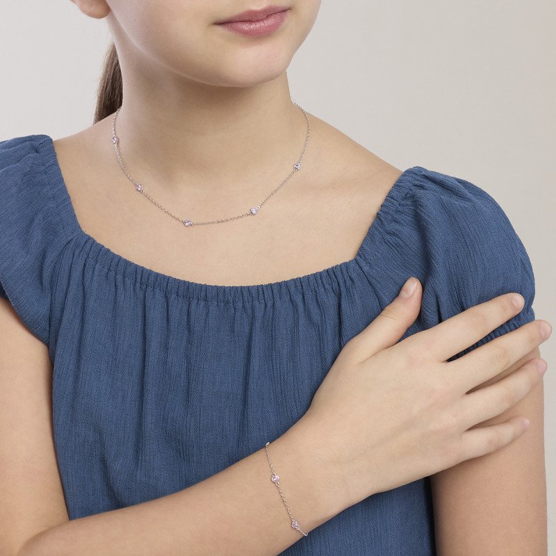 Collana bambina in argento con cuori in zirconi rosa - 553867