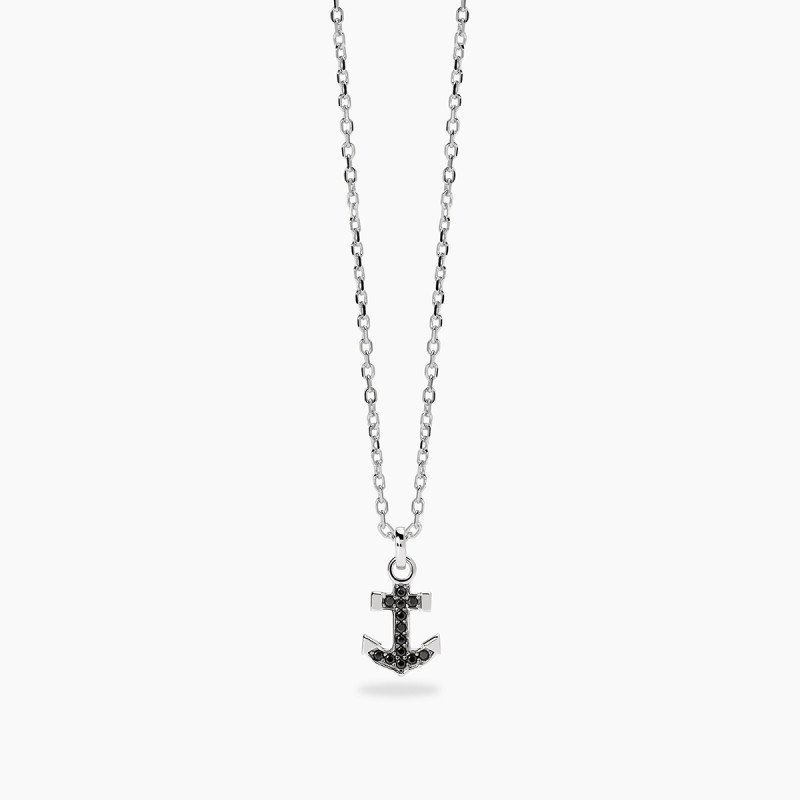 Collana in argento con ancora in zirconi neri da uomo - 553872