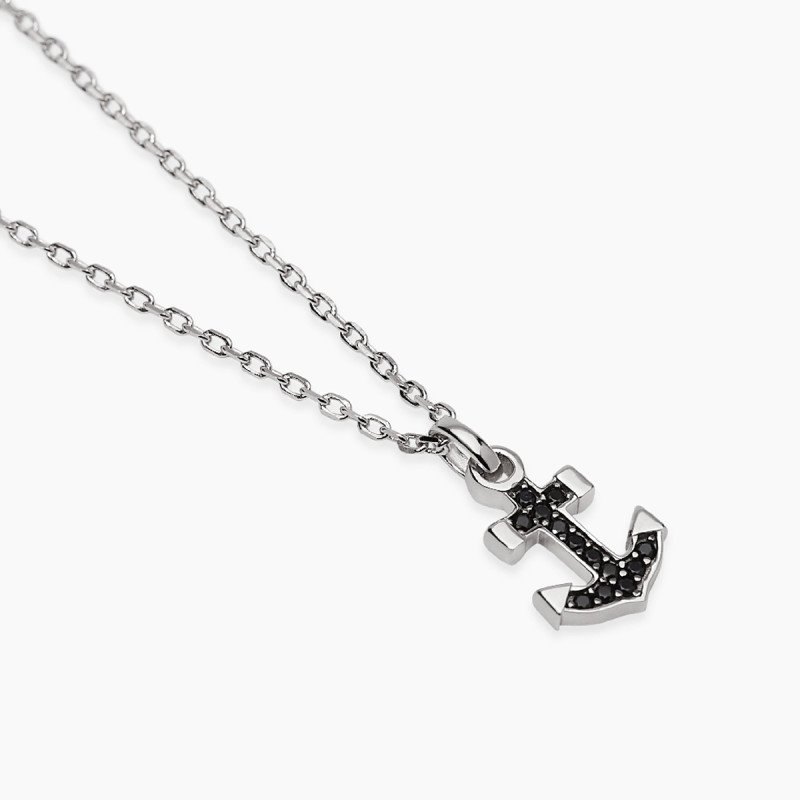 Collana in argento con ancora in zirconi neri da uomo - 553872