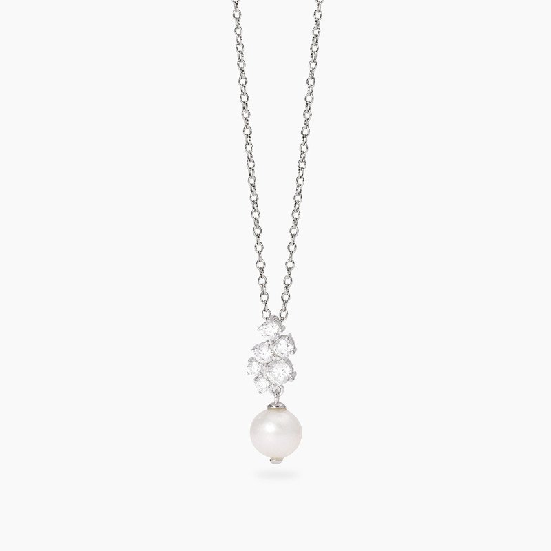 Girocollo con cascata di zirconi e perla coltivata - 553885