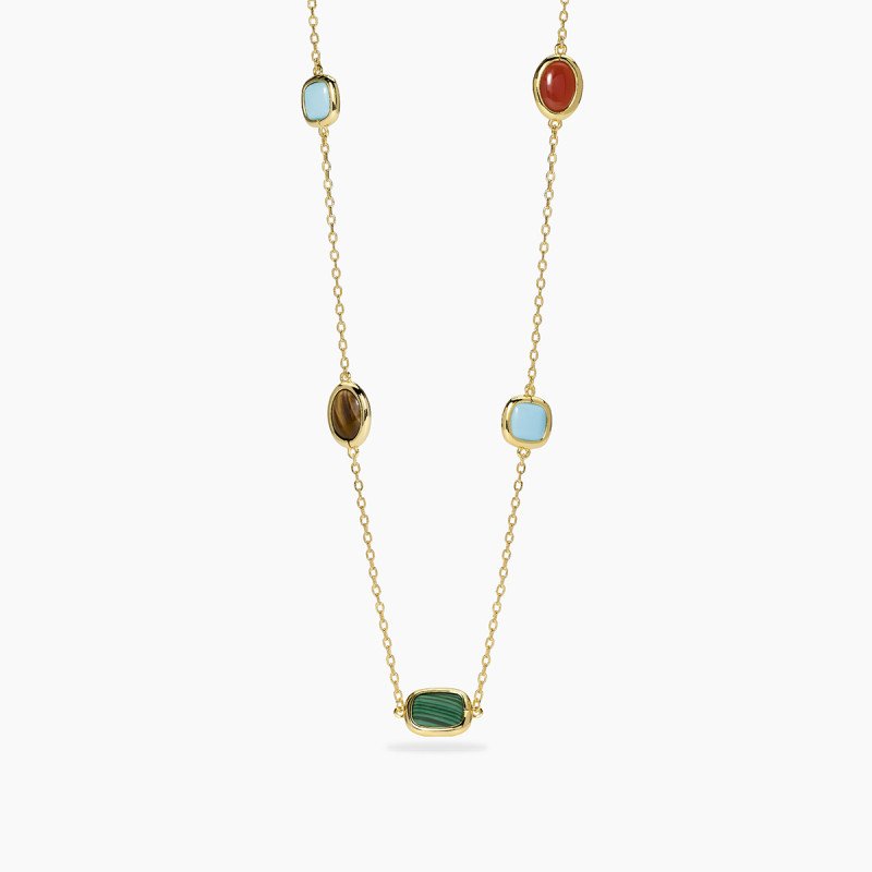 Girocollo in argento dorato con pietre multicolor - 553892