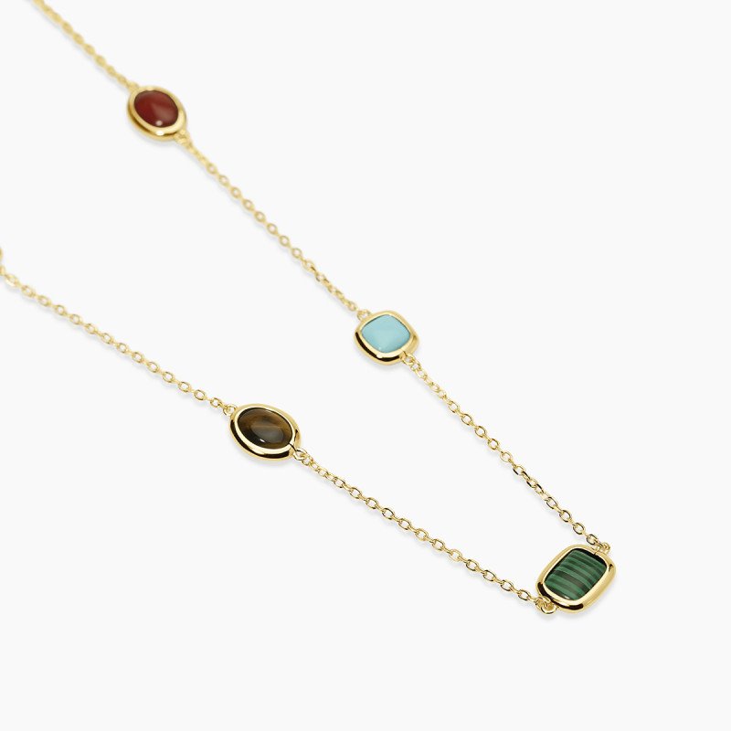 Girocollo in argento dorato con pietre multicolor - 553892