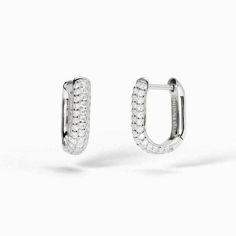 Orecchini ovali in argento con pavè - 563728