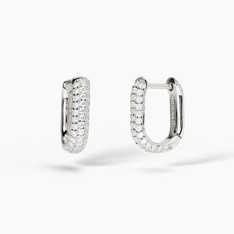 Orecchini ovali in argento con pavè - 563728