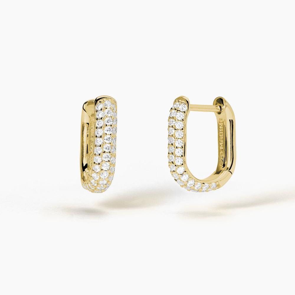 Orecchini ovali in argento dorato con pavè - 563729