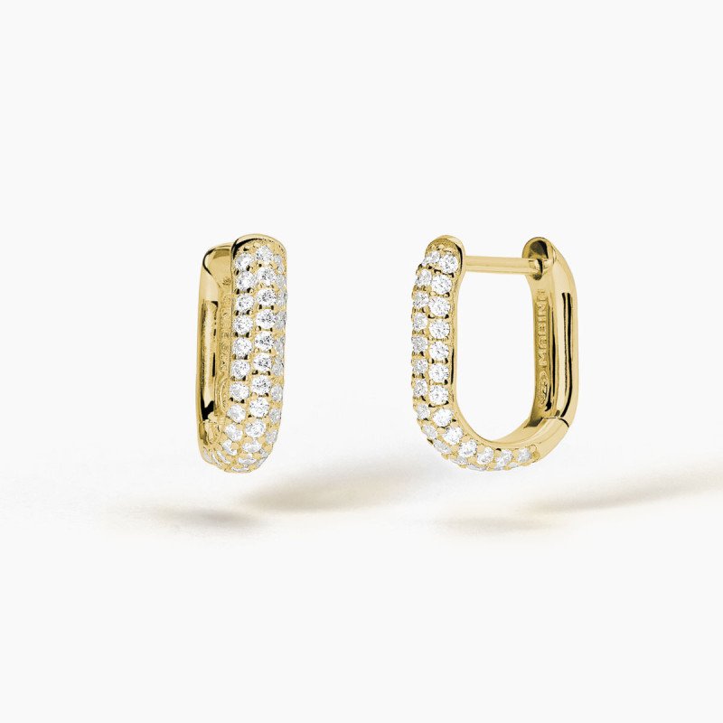 Orecchini ovali in argento dorato con pavè - 563729