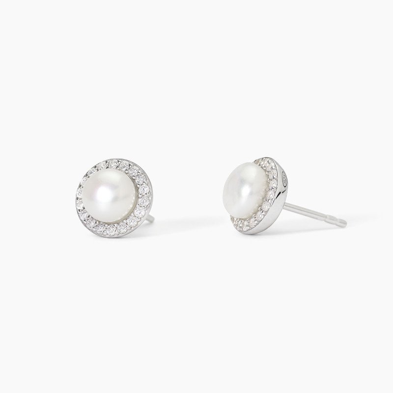 Orecchini in argento con perle coltivate e zirconi - 563745