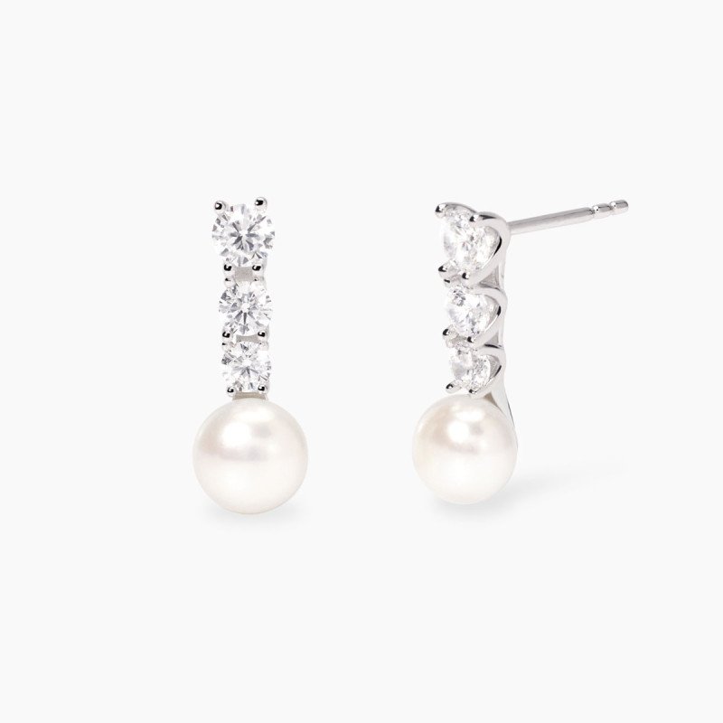 Orecchini con zirconi e perle coltivate - 563926
