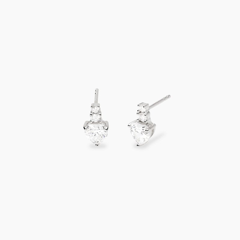 Orecchini con cuore pendente in zirconi bianchi - 563950