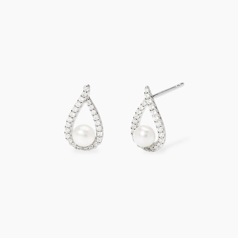 Orecchini a goccia con zirconi e perle coltivate - 563967