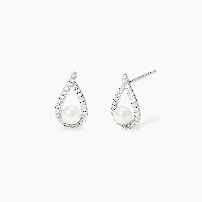 Orecchini a goccia con zirconi e perle coltivate - 563967