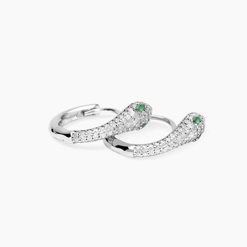 Orecchini a cerchio in argento con serpente e smeraldi sintetici - 563977