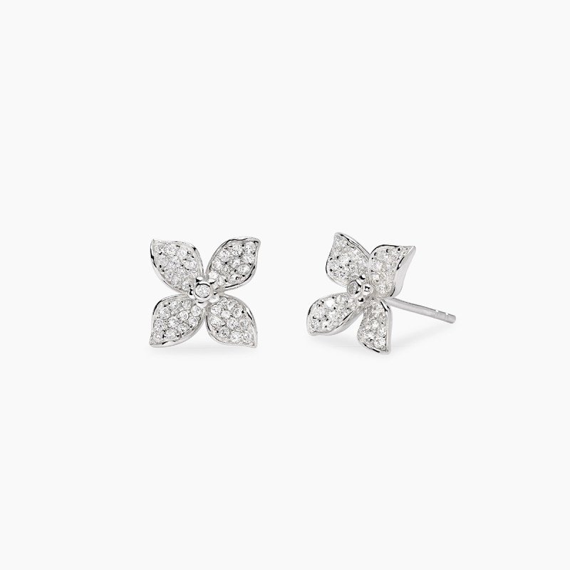 Orecchini a lobo in argento con fiore in zirconi - 563983