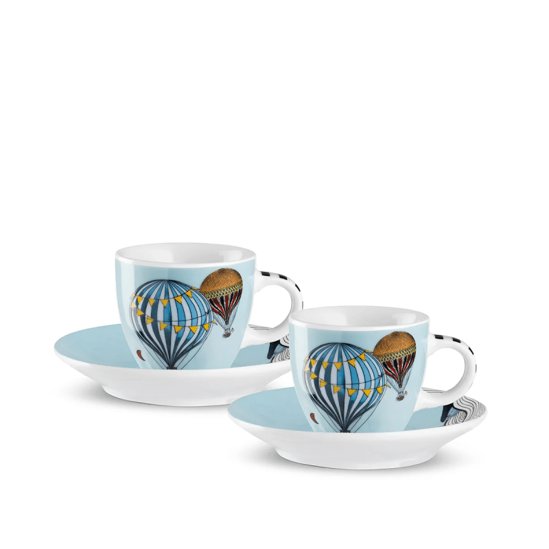 SET 2 TAZZE CAFFE' CON PIATTINO GIRAMONDO CELESTE ML 80 - 130006
