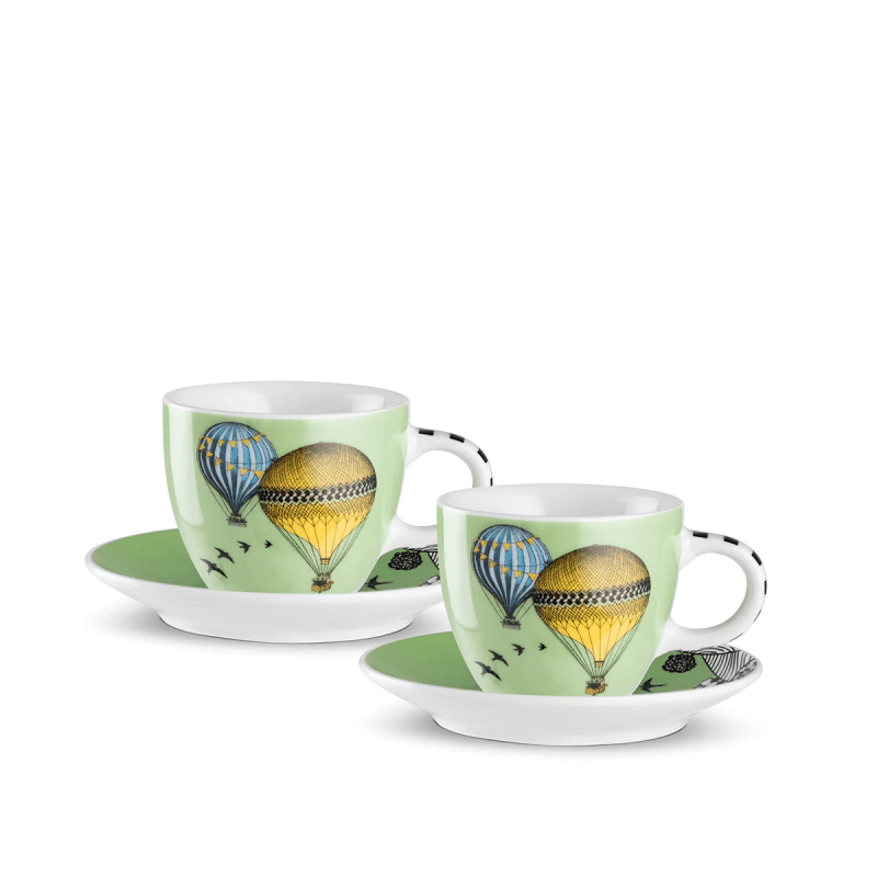 SET 2 TAZZE CAFFE' CON PIATTINO GIRAMONDO VERDE ML80 - 130007