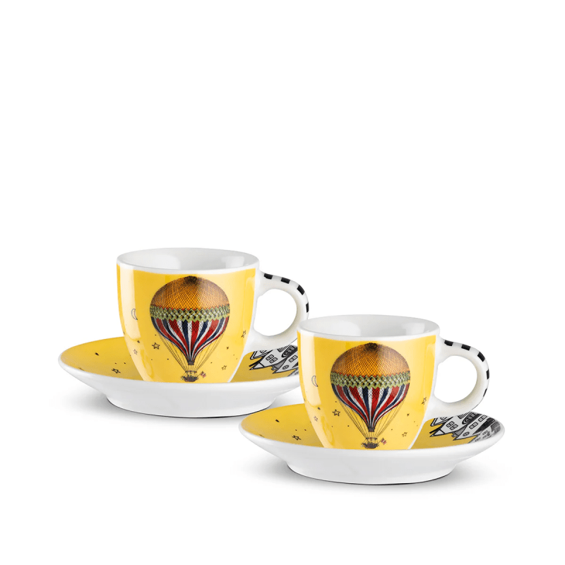 SET 2 TAZZE CAFFE' CON PIATTINO GIRAMONDO GIALLO ML80 - 130008