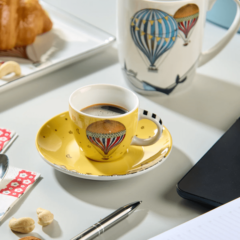 SET 2 TAZZE CAFFE' CON PIATTINO GIRAMONDO GIALLO ML80 - 130008