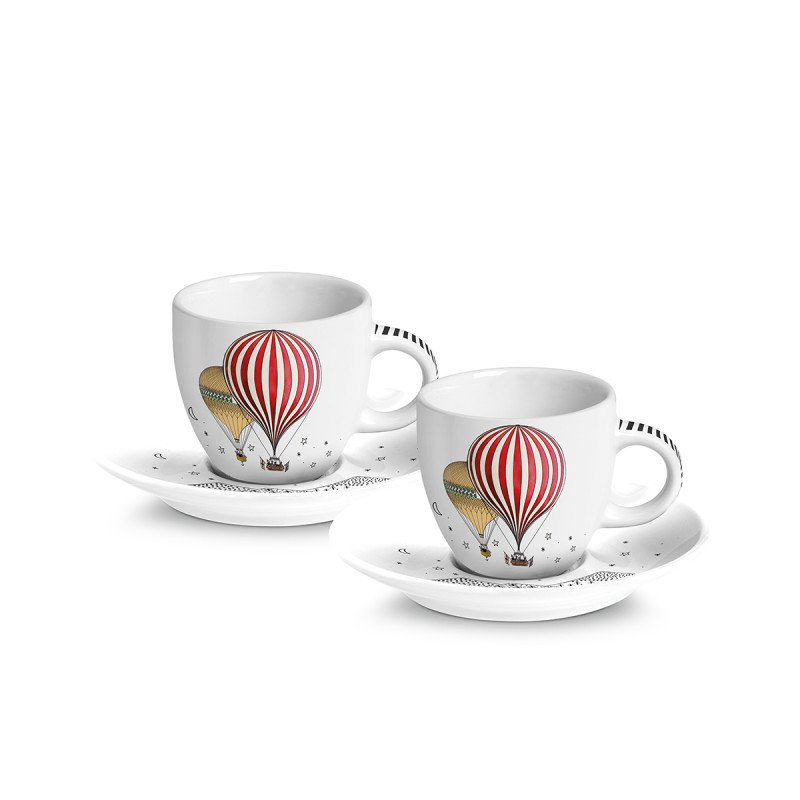 SET 2 TAZZE CAFFE' CON PIATTINO GIRAMONDO BIANCO ML80 - 130009