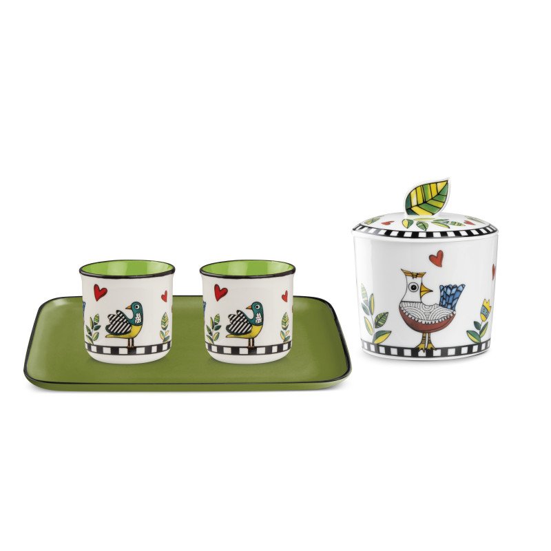 SET VASSOIO CON 2 BICCHIERINI E ZUCCHERIERA COCORICO' VERDE - 228096