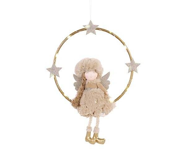 Angelo beige con cerchio led da appendere - 20695