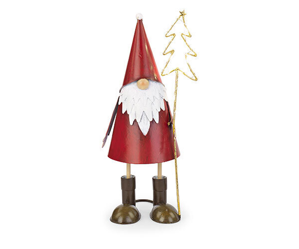 Gnomo rosso con albero con led latta - 21387