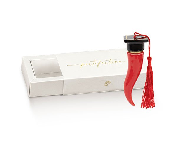 Cornetto rosso con tocco e nappina rossa con  scatola - 229713s