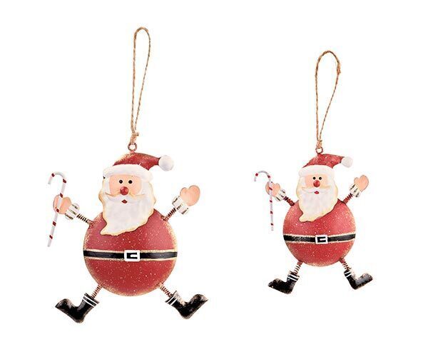 Set 2 babbi natale di latta rossi appendibili h105/130mm - 26698