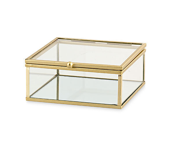 Scatola bomboniera in vetro e metallo con specchio grande - 28834