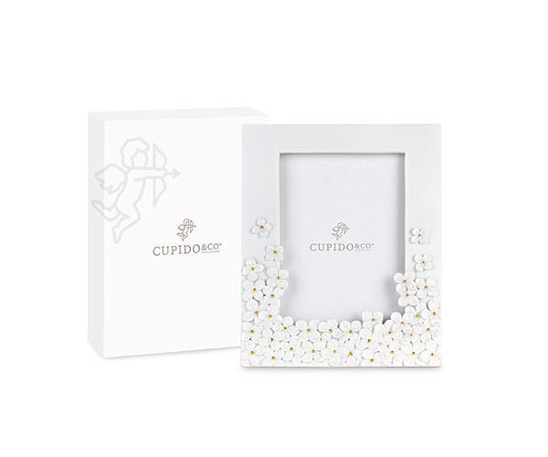 Portafoto bianco fiori con scatola - 29273 Portafoto bianco fiori con scatola - 29273